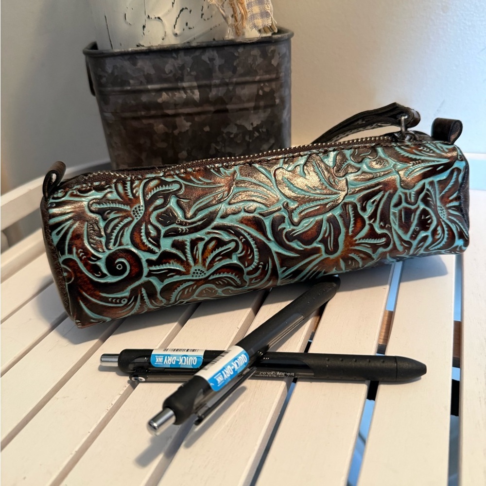 Patricia Nash Tooled Turquoise Pencil Pouch  EUC - Picture 2 of 6